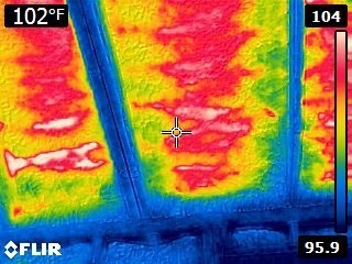 Thermal image of spray foam insulation in a new construction house