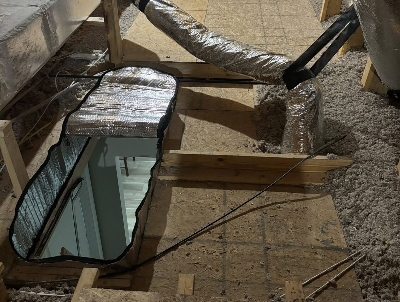 Cellulose Insulation in Attic with Attic Tent