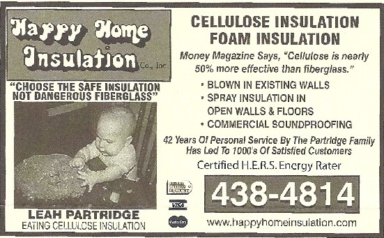 Ad with Hap's Daughter Playing with Cellulose Insulation